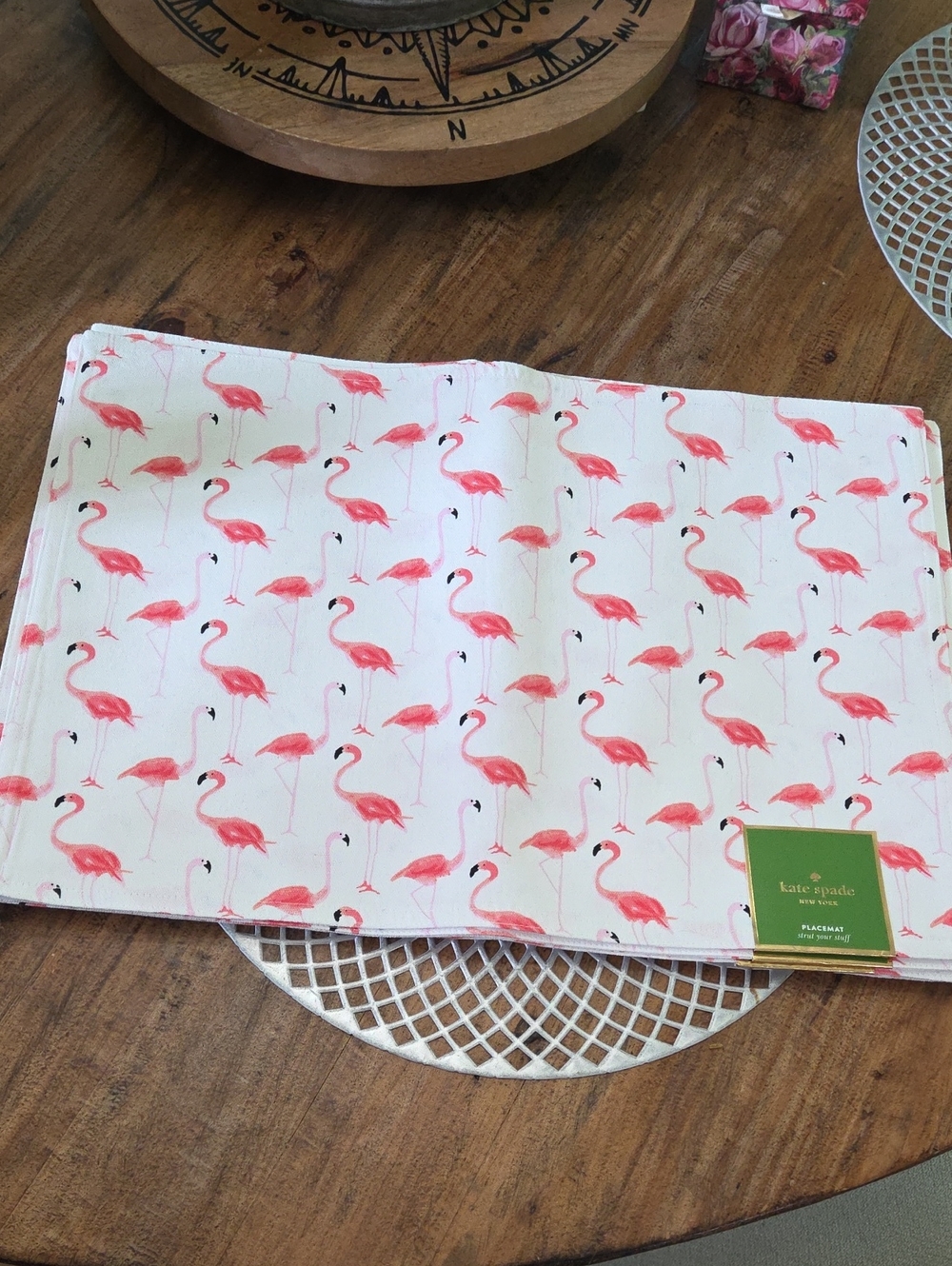 kate spade Coral Pink Flamingo Print Placemat